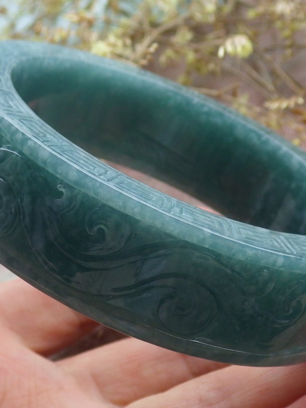 65mm Certified Green Natural A JADE Jadeite Phoenix Circle Bangle Bracelet